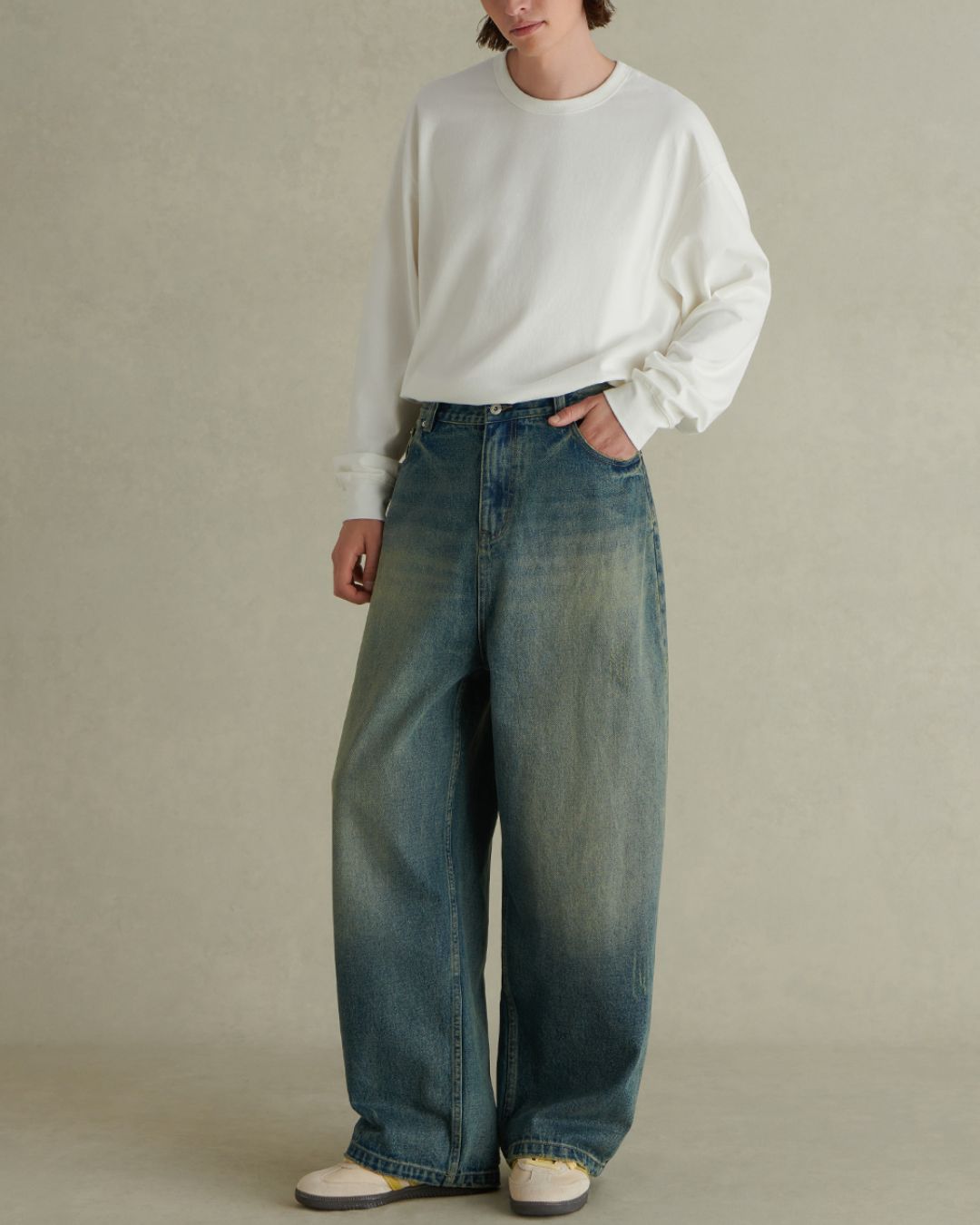 Washed Wide Denim Pants　DP047