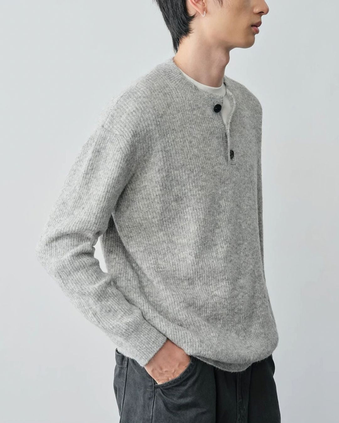 Wool Blend Henley Knit　KN056