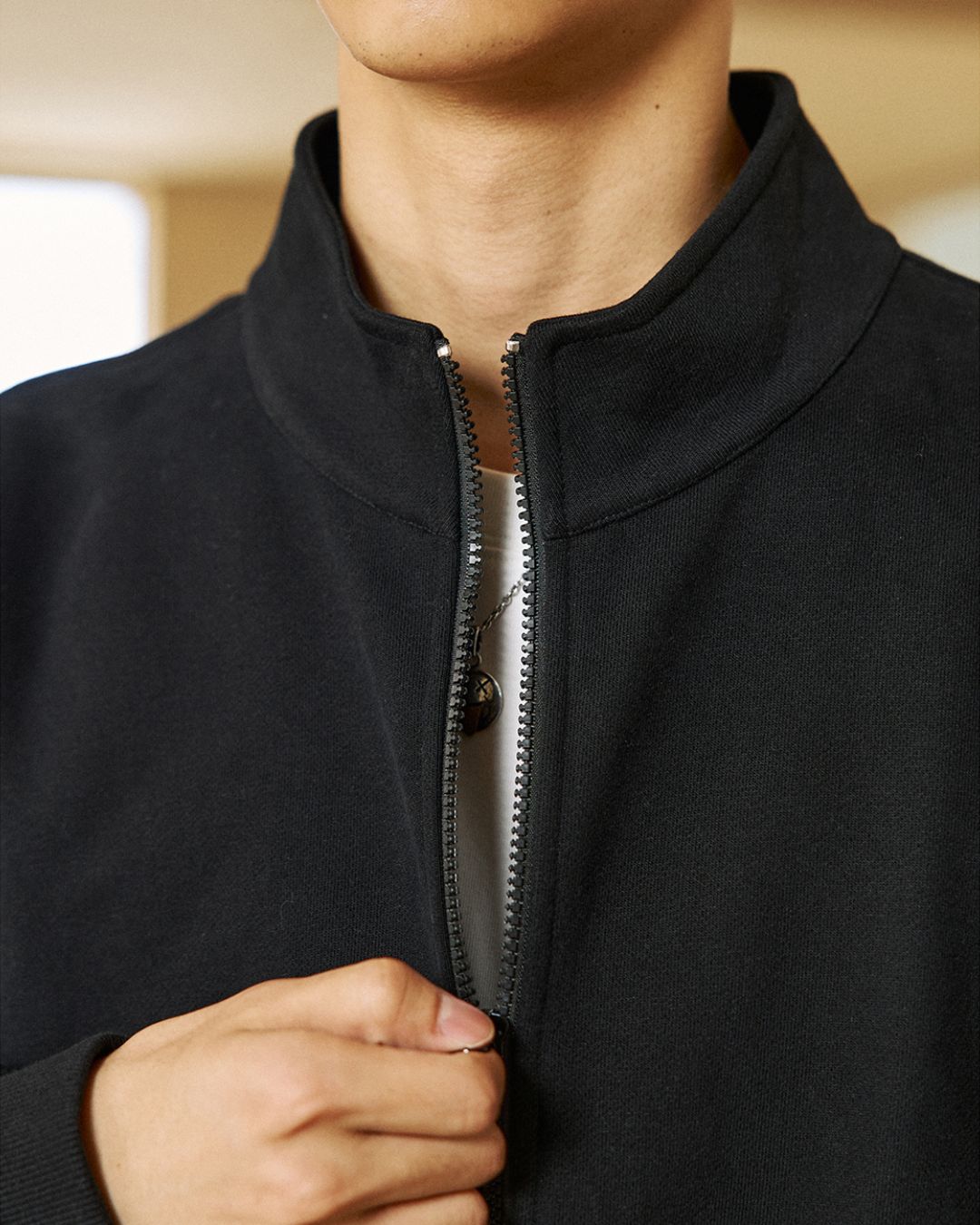 Double Zip Stand Collar Sweat　SW078