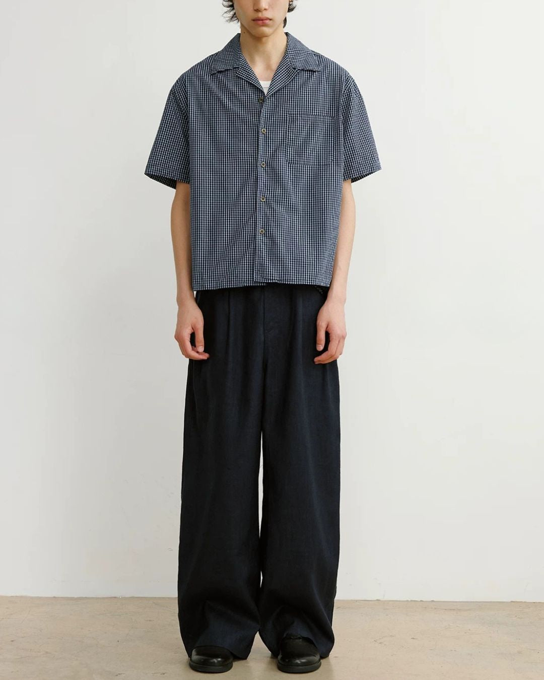Linen-Blend Wide Pleated Pants　WP112