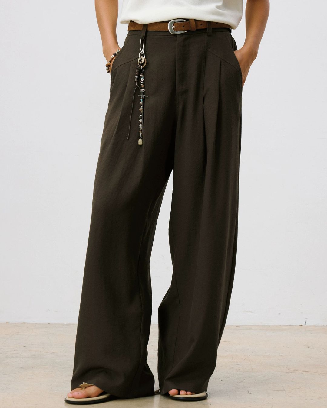 Linen Pleated Wide Pants　WP110