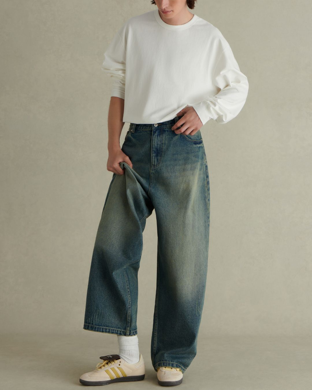 Washed Wide Denim Pants　DP047