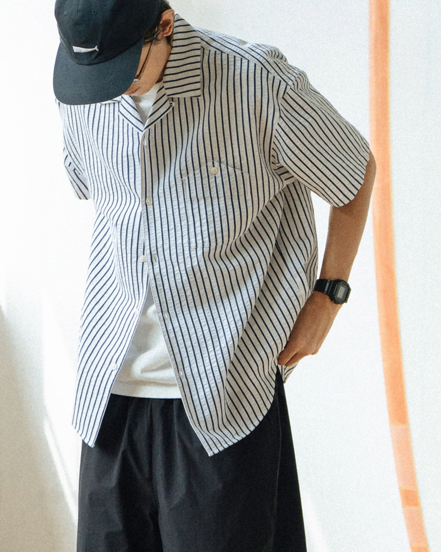 【一部予約販売】Open Collar Striped-Shirt　SS025