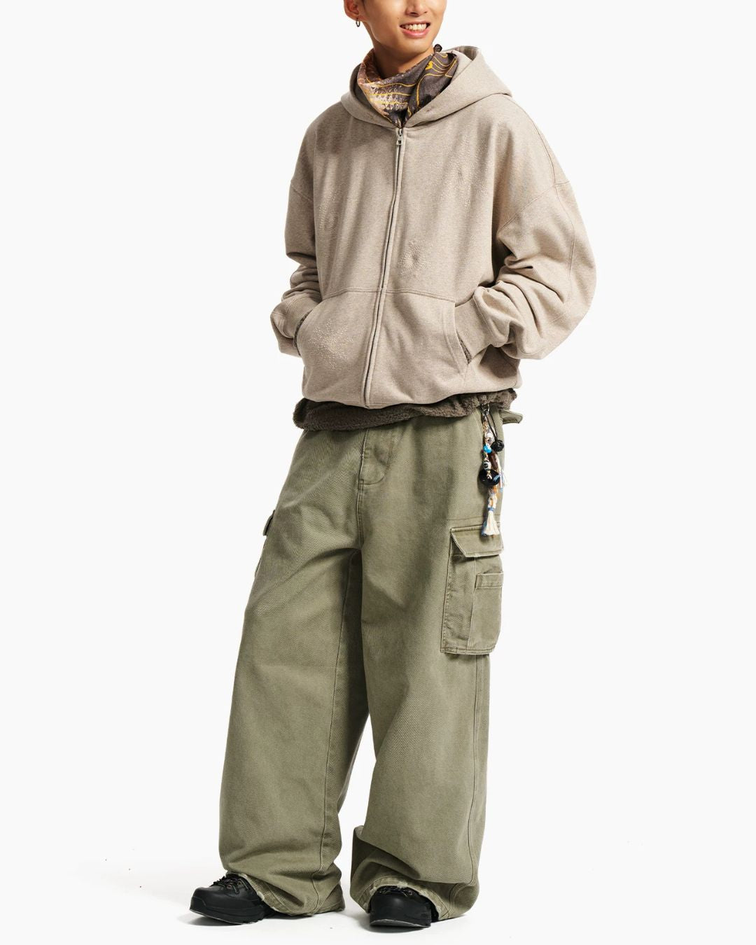 Tonal Embroidery Zip Hoodie　HD081