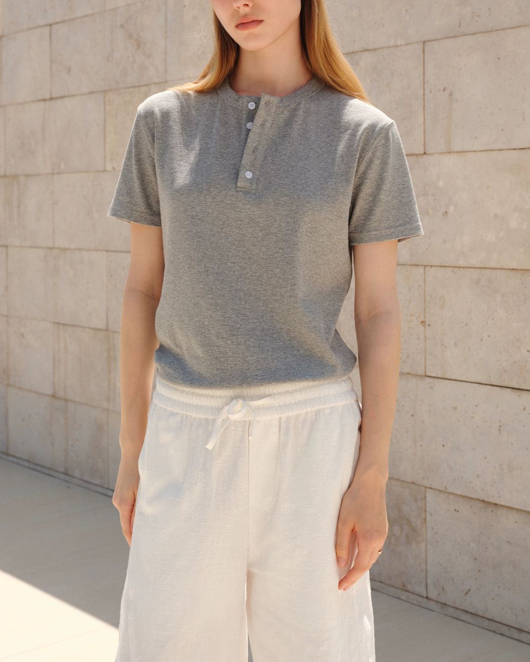 Henley-Neck Slub T-Shirt　ST219
