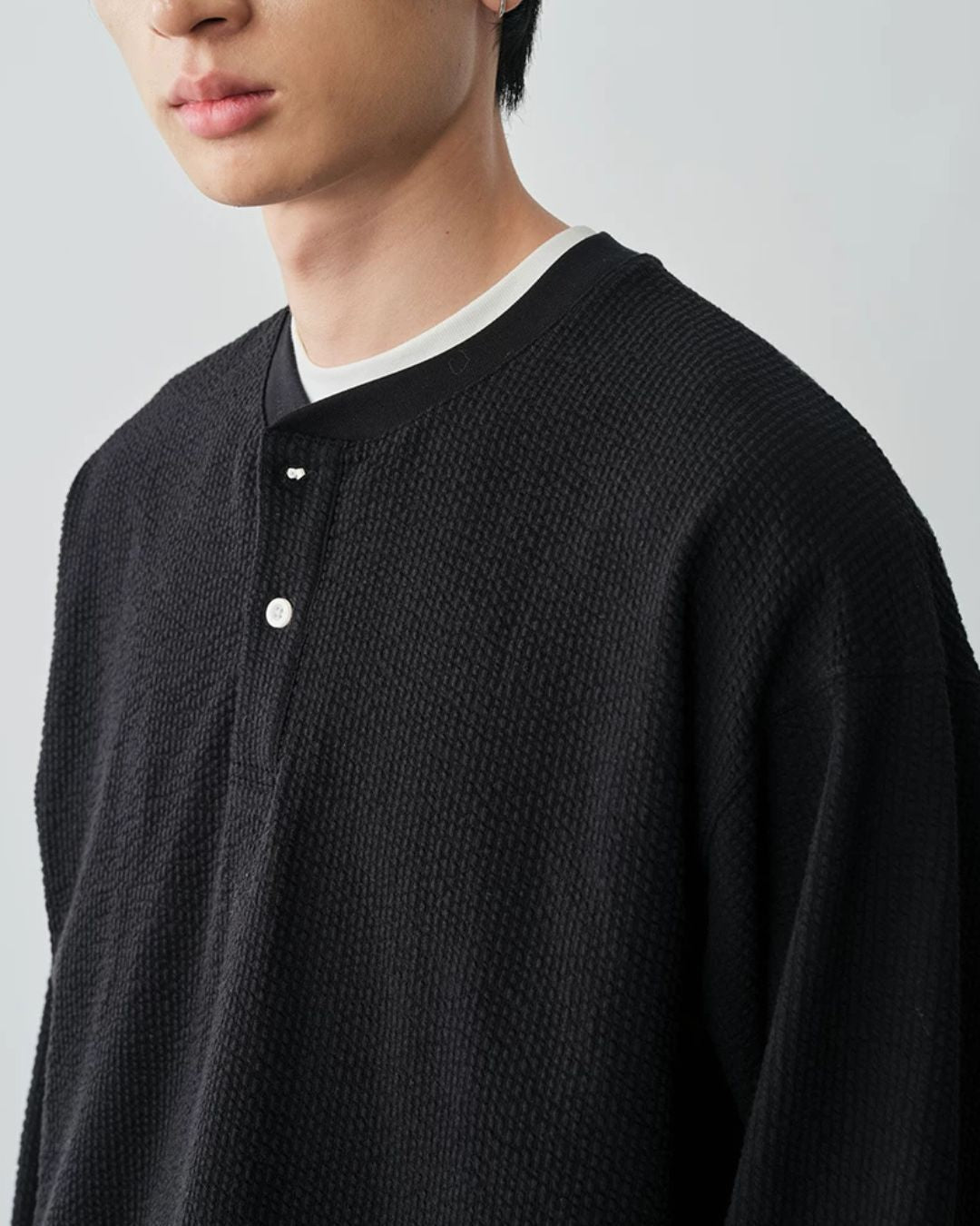 Waffle Henley Long-Sleeve T-Shirt　LT085