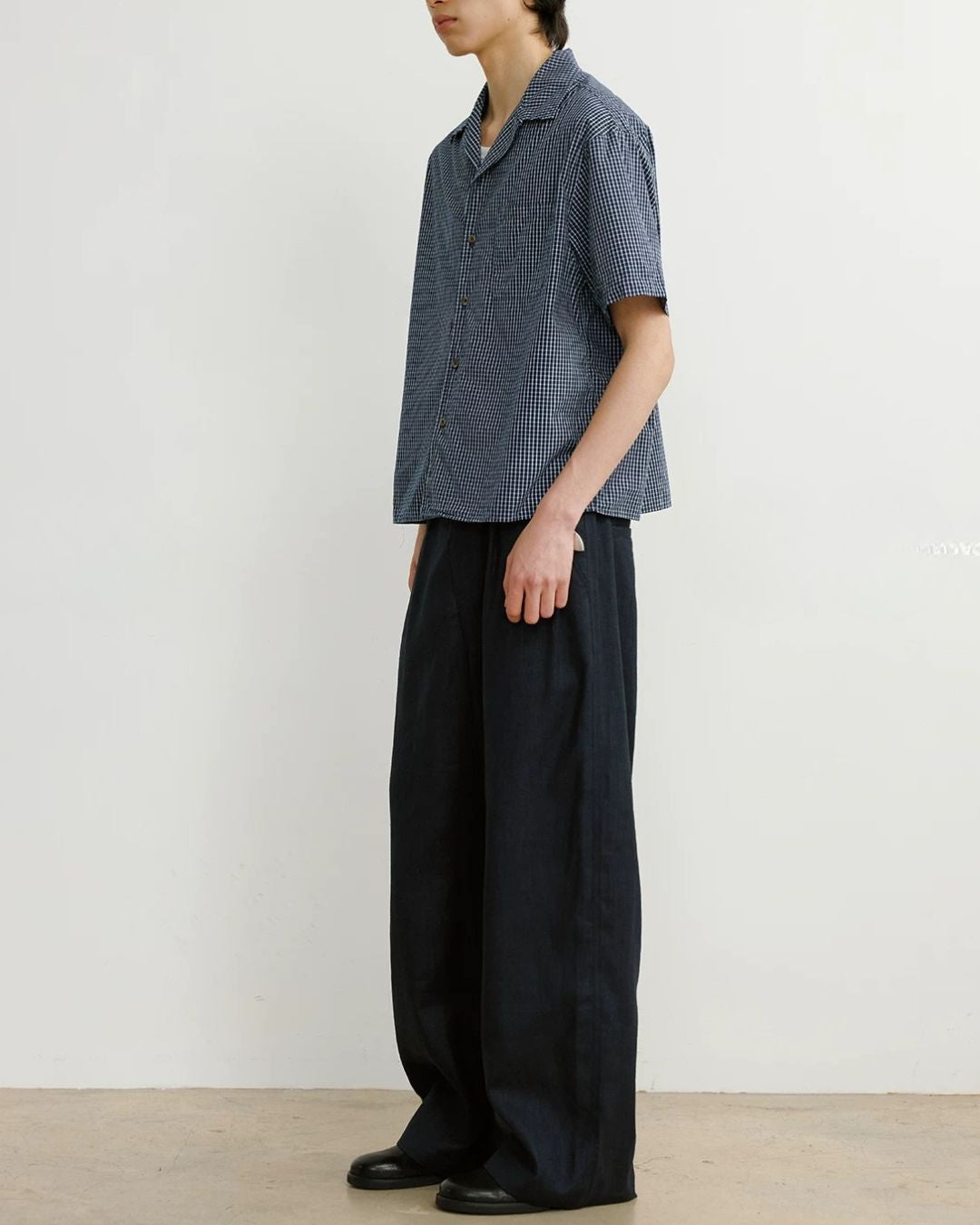 Linen-Blend Wide Pleated Pants　WP112