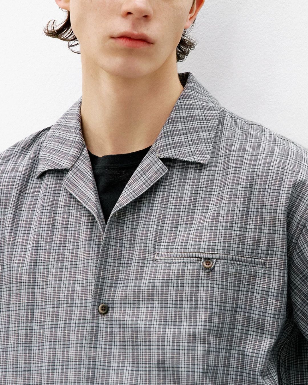 Open Collar Linen Check Shirt　SS083