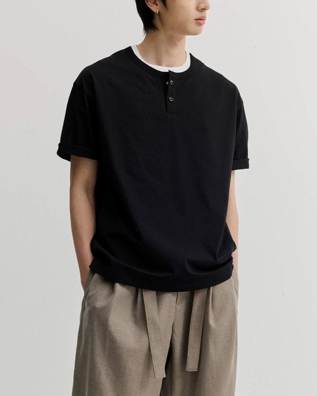 Relaxed Dry Henley Neck T-Shirt　ST222