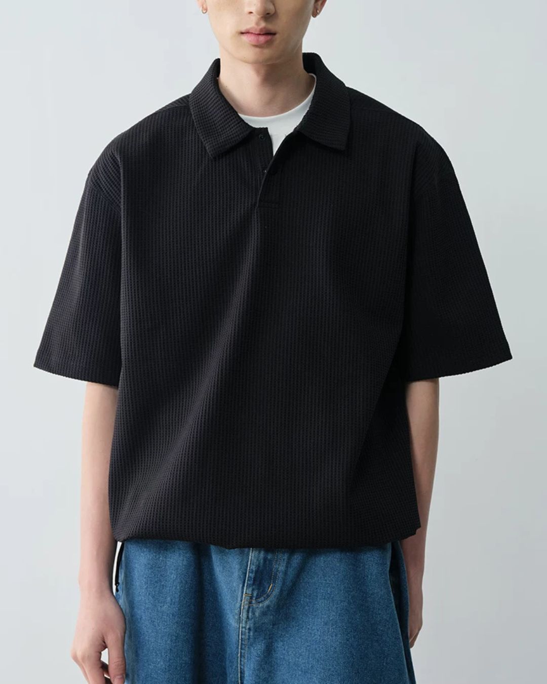 Drawstring Waffle Polo Shirt　SS082