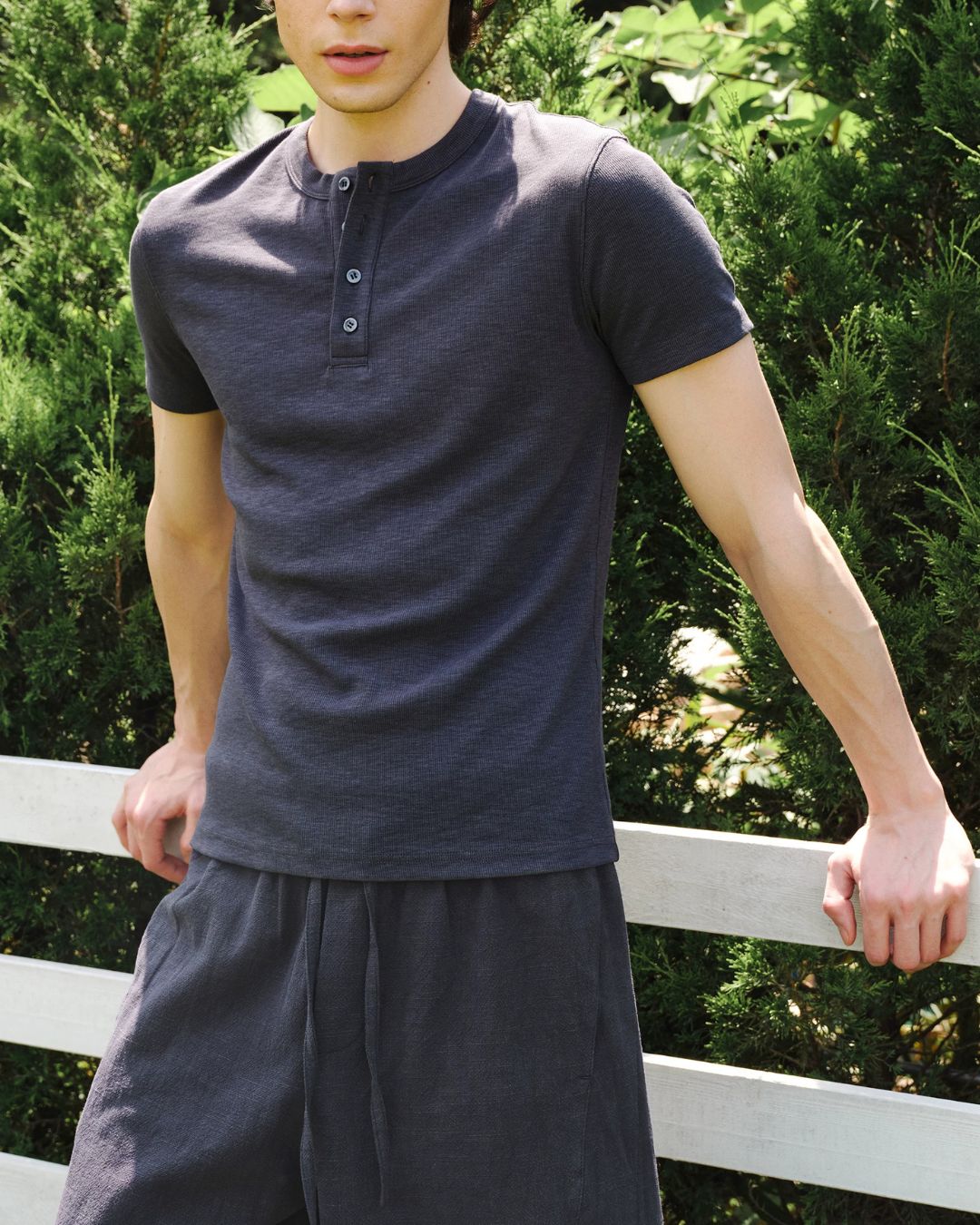 Henley-Neck Slub T-Shirt　ST219