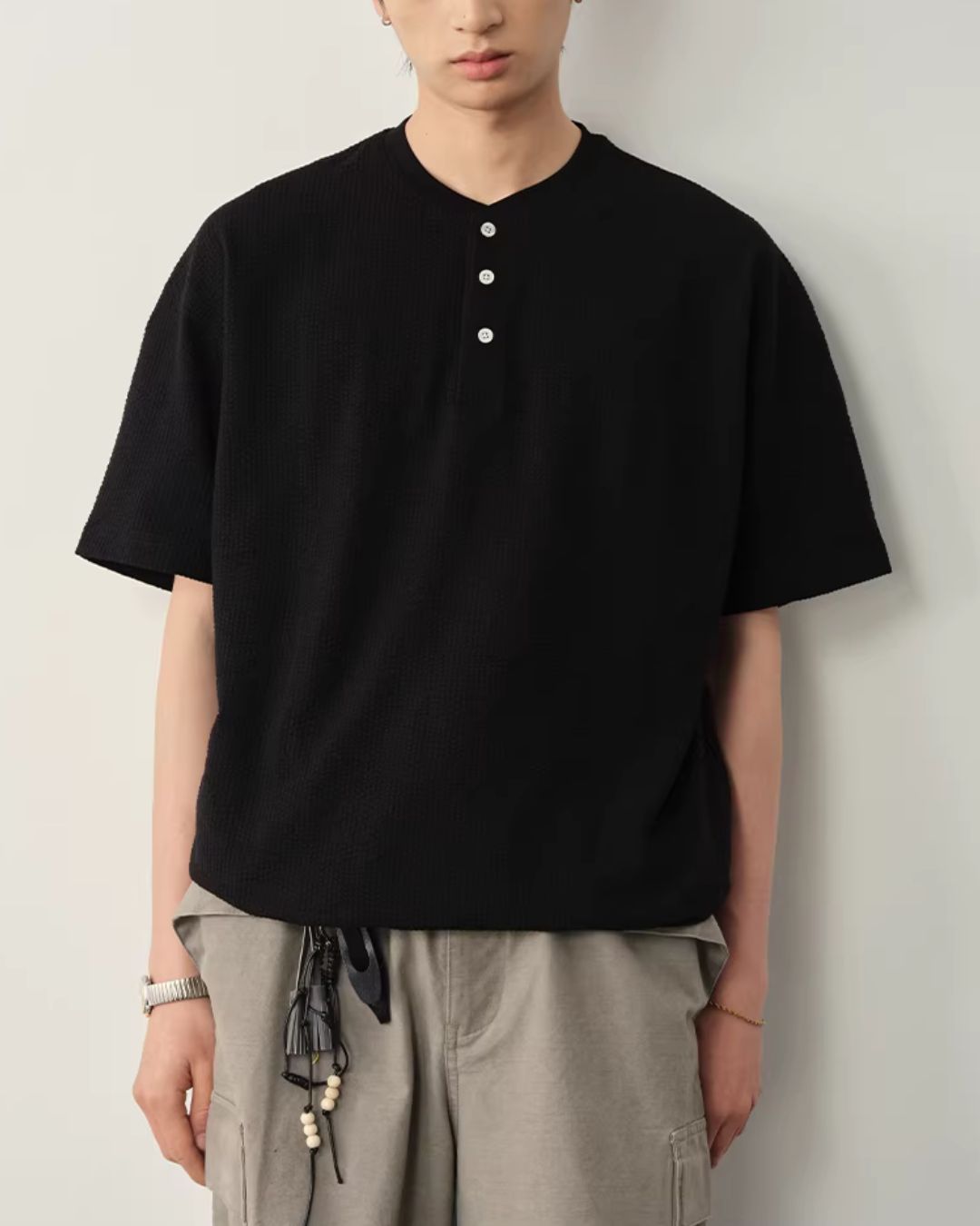 【10日以内お届け】Thermal Henley Neck T-shirt　ST182