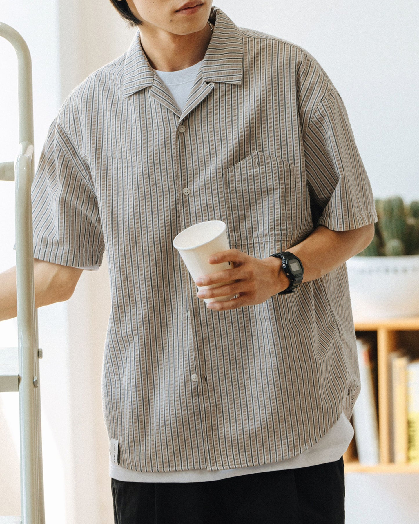 【一部予約販売】Open Collar Striped-Shirt　SS025