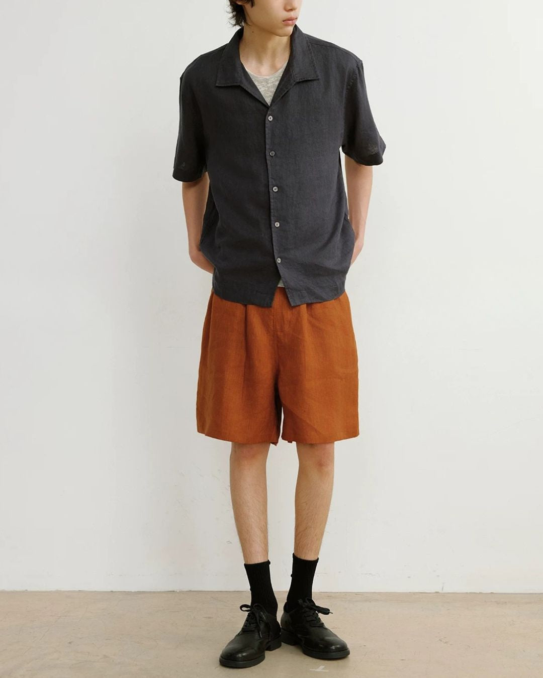 Natural Linen Open-collar Shirt　SS089