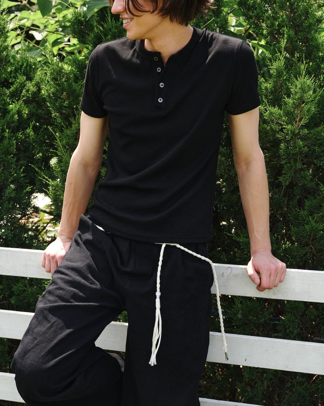 Henley-Neck Slub T-Shirt　ST219