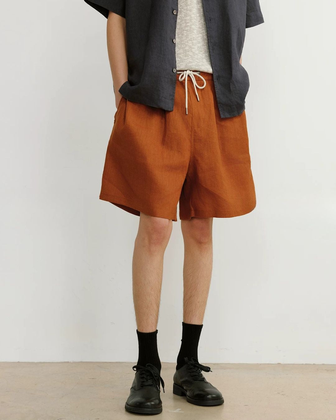 Natural Linen Drawstring Shorts　SP074