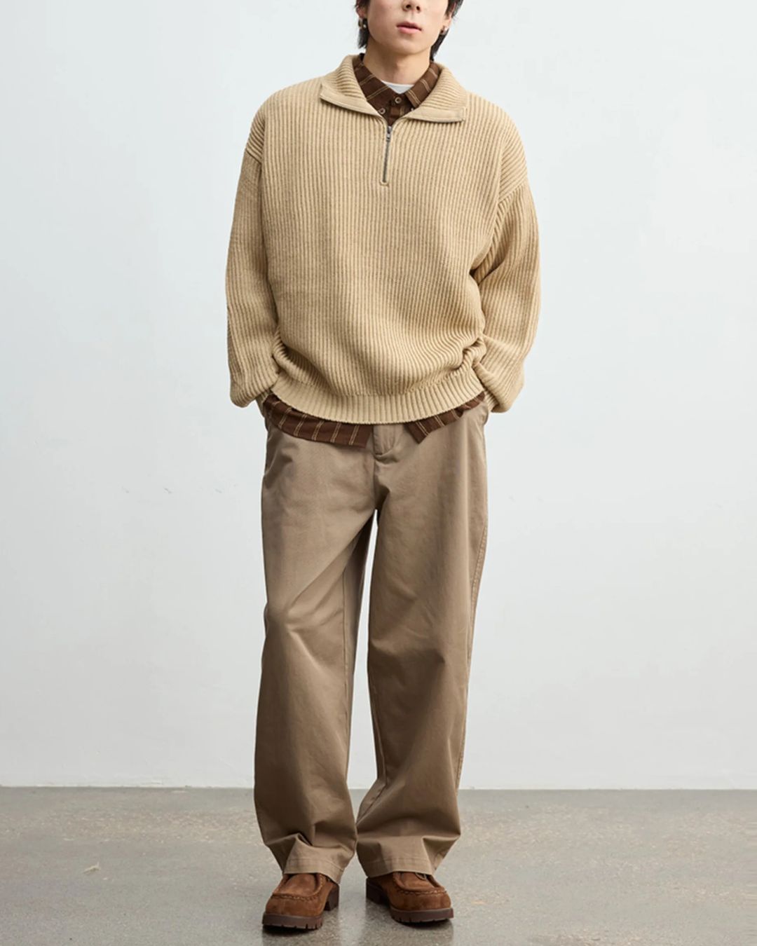 Wool Blend Ribbed Half Zip Knit　KN054