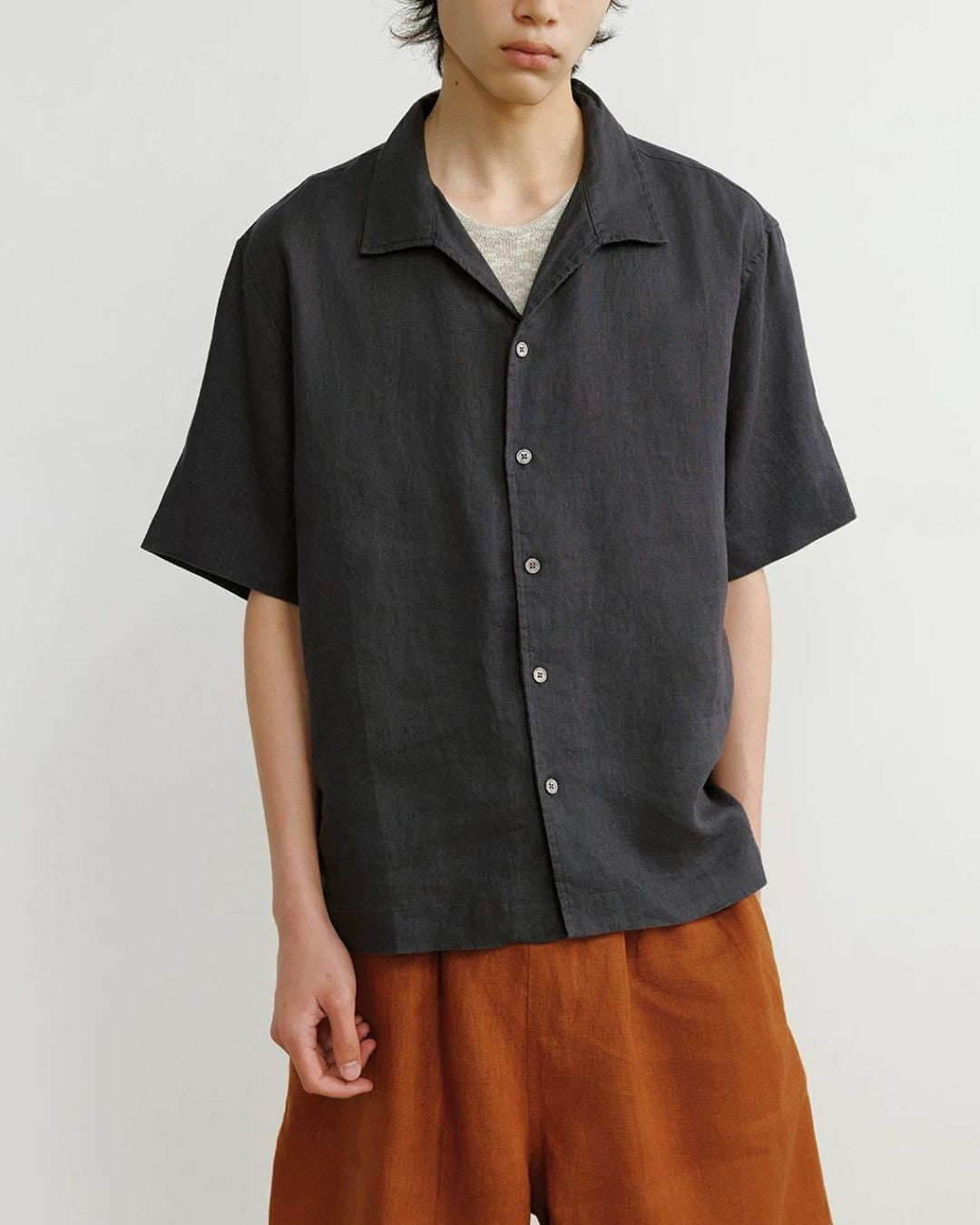 Natural Linen Open-collar Shirt　SS089