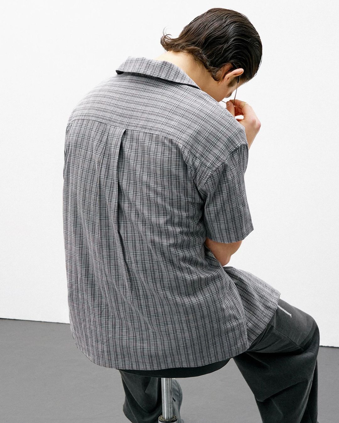 Open Collar Linen Check Shirt　SS083