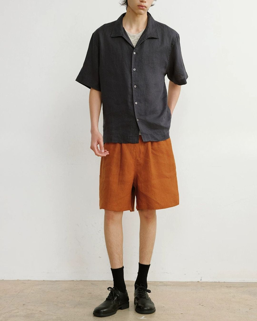 Natural Linen Open-collar Shirt　SS089