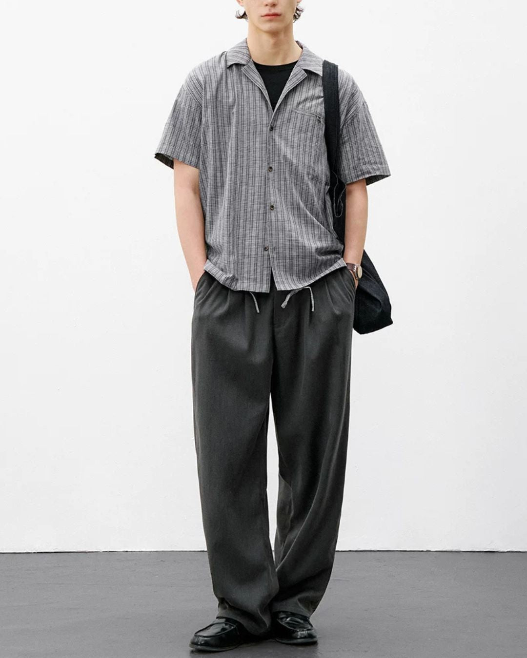 Open Collar Linen Check Shirt　SS083