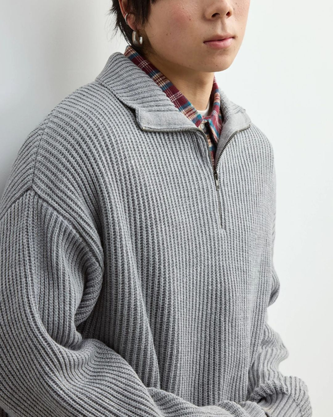 Wool Blend Ribbed Half Zip Knit　KN054