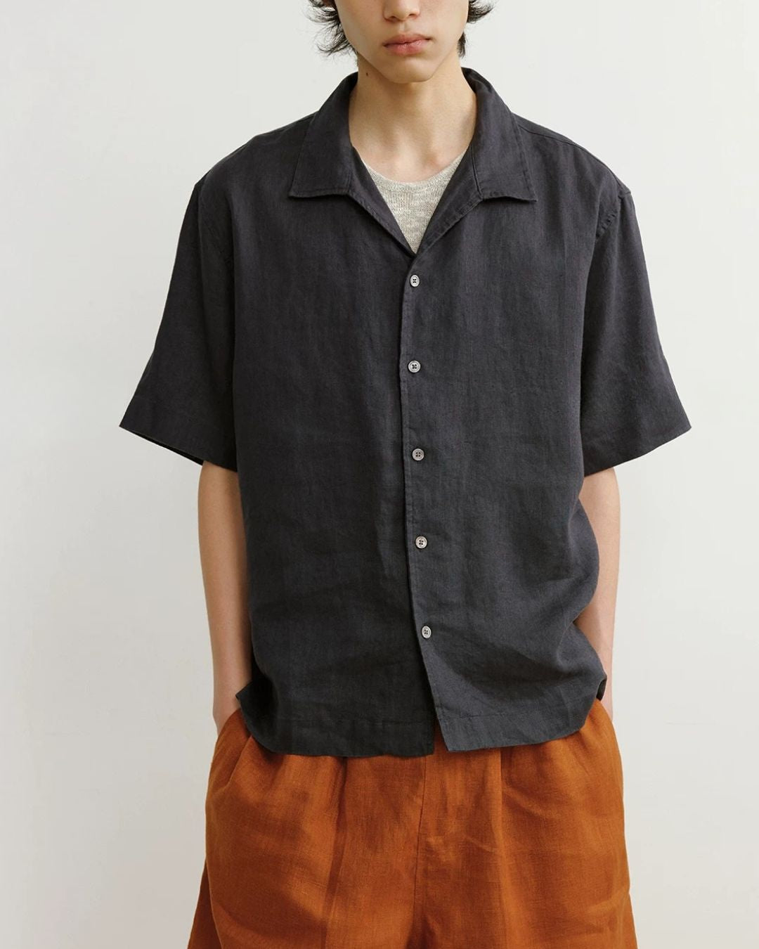 Natural Linen Open-collar Shirt　SS089