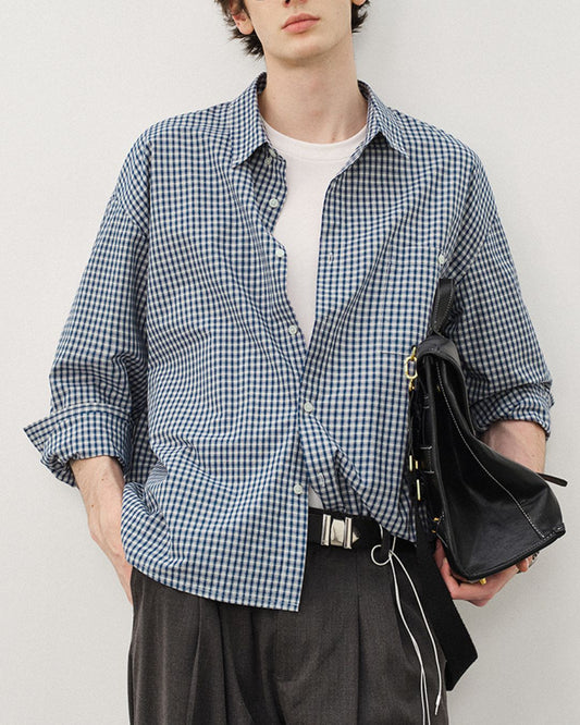 Retro Blue Check Shirt　LS094
