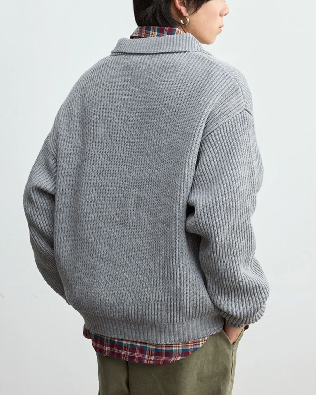 Wool Blend Ribbed Half Zip Knit　KN054