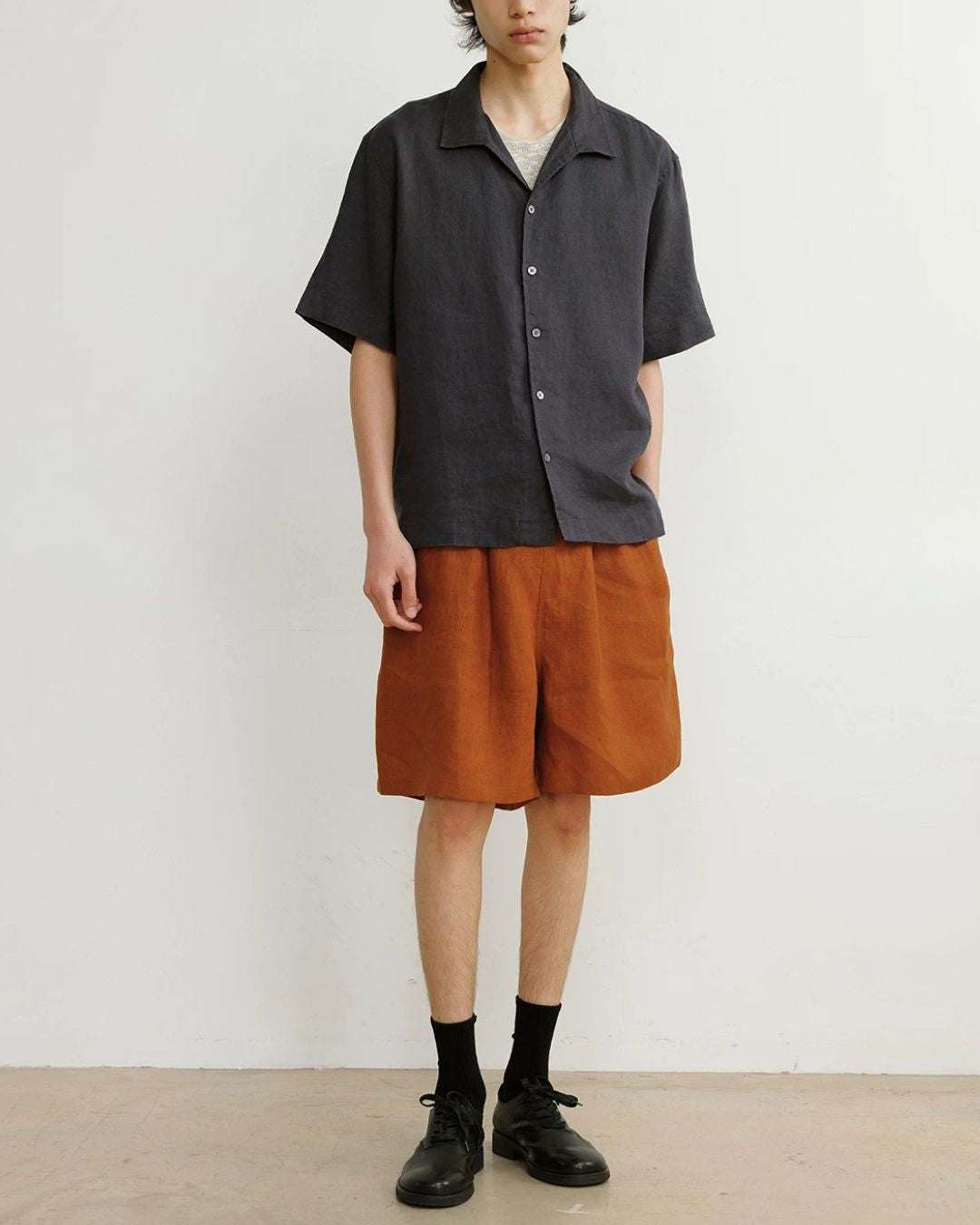 Natural Linen Open-collar Shirt　SS089