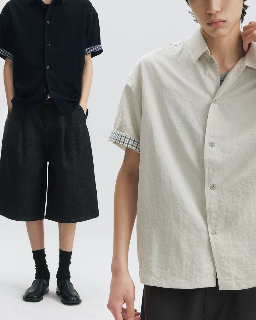 Checked Sleeve Nylon Blend Shirt　SS086