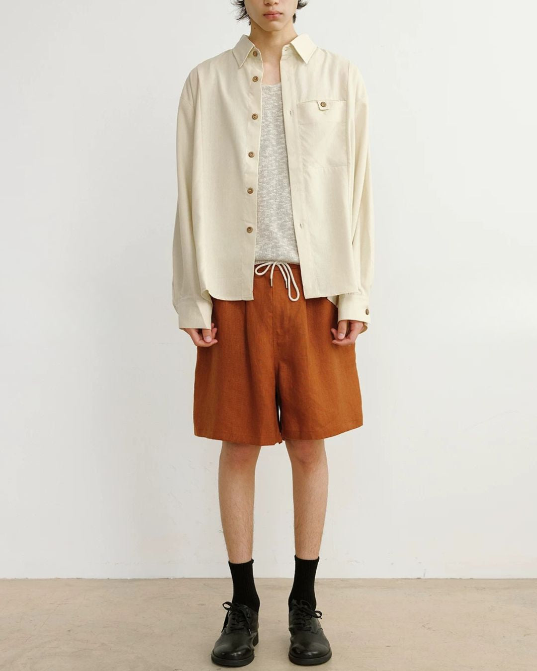 Natural Linen Drawstring Shorts　SP074