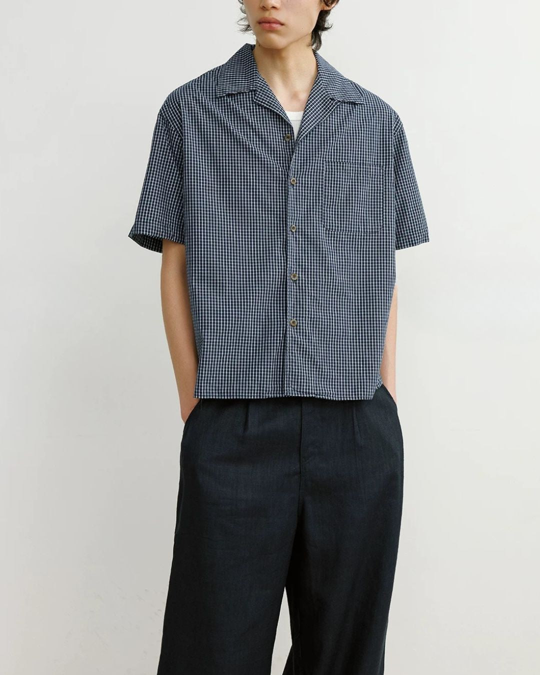 Gingham Check Open-Collar Shirt　SS090
