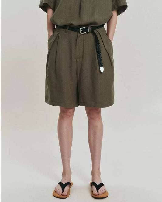 Linen Relaxed Pleated Shorts　SP080