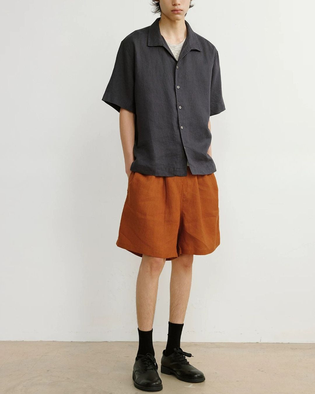 Natural Linen Open-collar Shirt　SS089