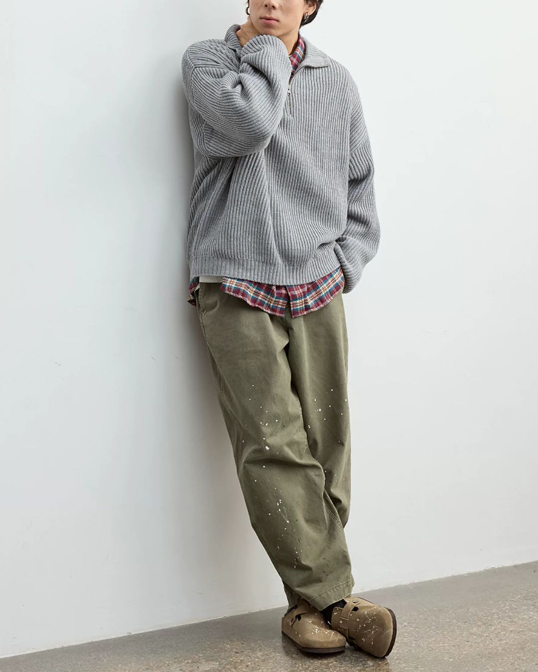 Wool Blend Ribbed Half Zip Knit　KN054