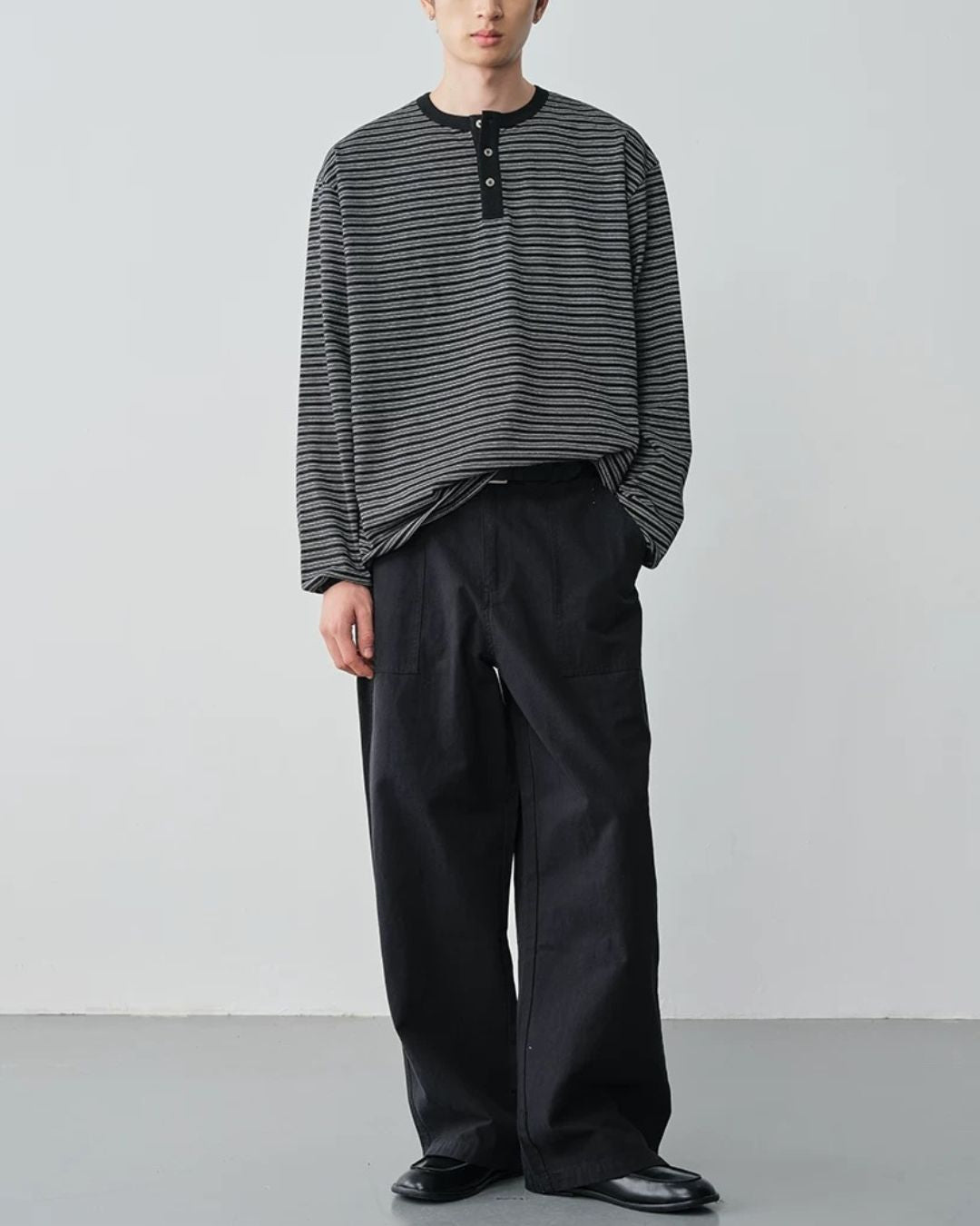 Fine Stripe Henley T-Shirt　LT091