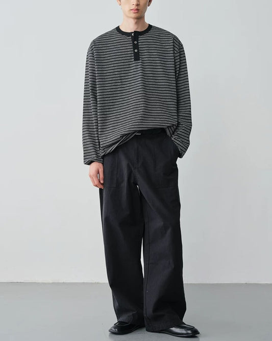 Fine Stripe Henley T-Shirt　LT091