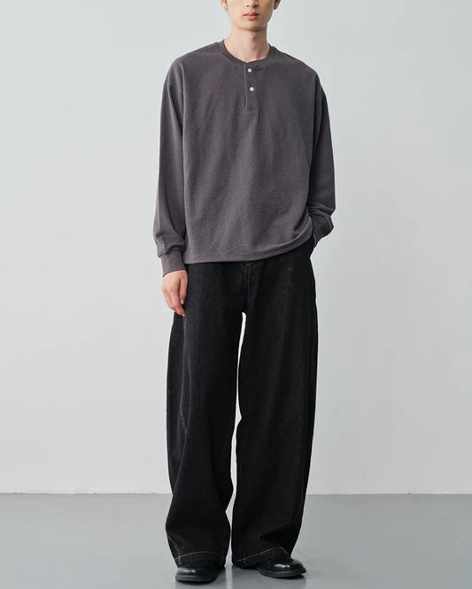 Waffle Henley Long-Sleeve T-Shirt　LT085