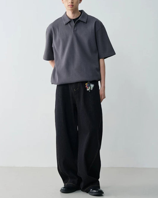 Drawstring Waffle Polo Shirt　SS082