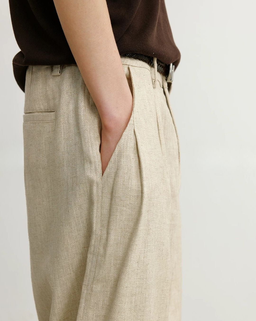 Linen-Blend Wide Pleated Pants　WP112