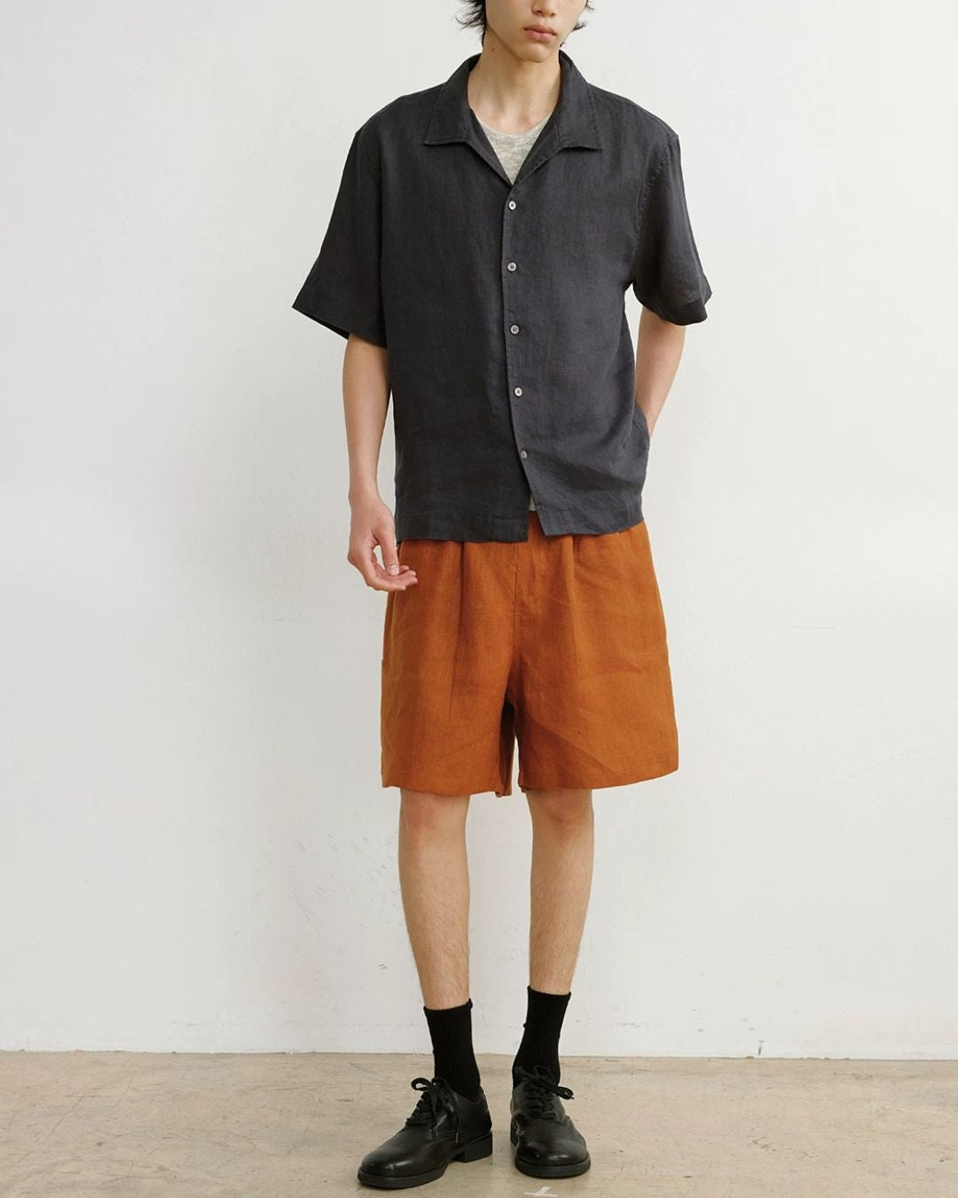Natural Linen Drawstring Shorts　SP074