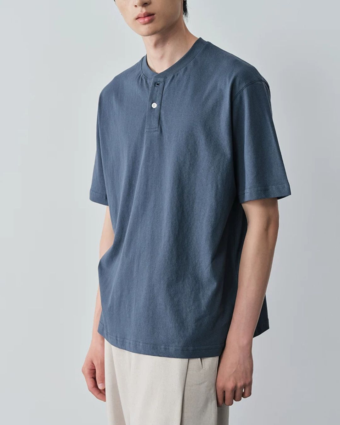 Cotton Henley Neck T-Shirt　ST206