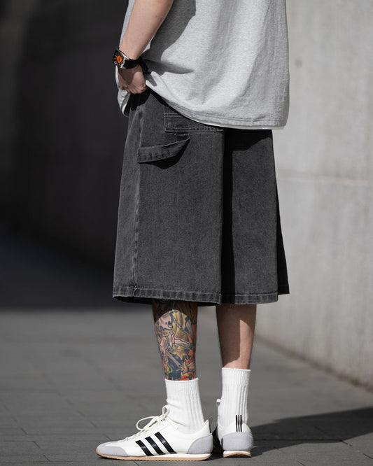 Washed Black Half Denim Pants　SP066