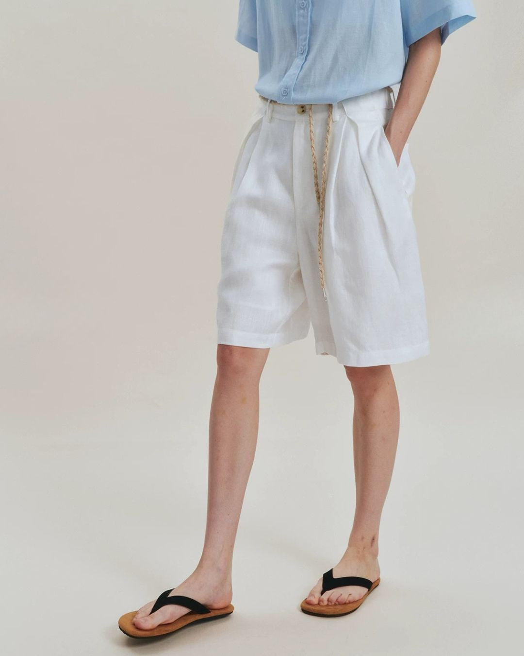 Linen Relaxed Pleated Shorts　SP080