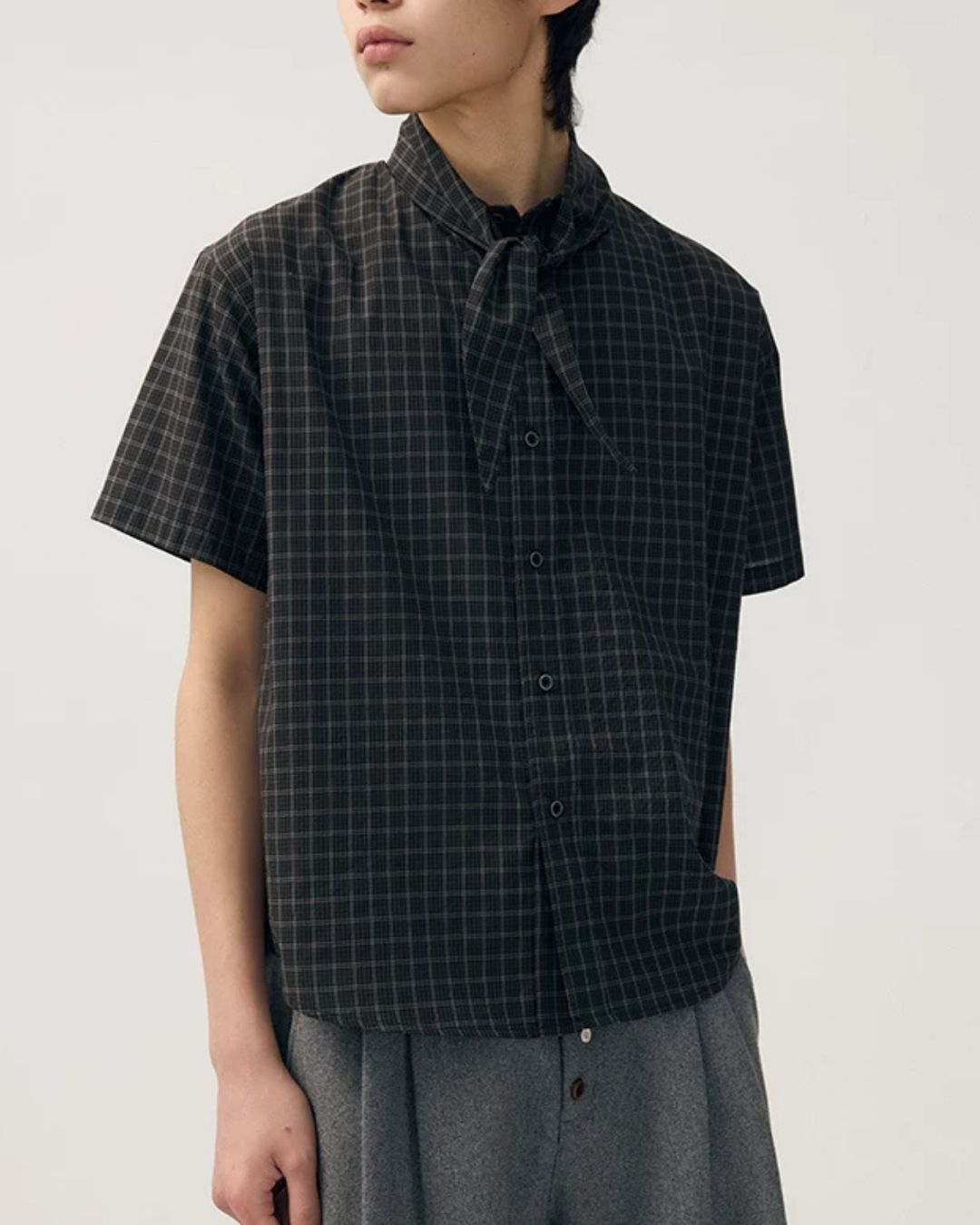 Tie-collar Retro Check Shirt　SS085