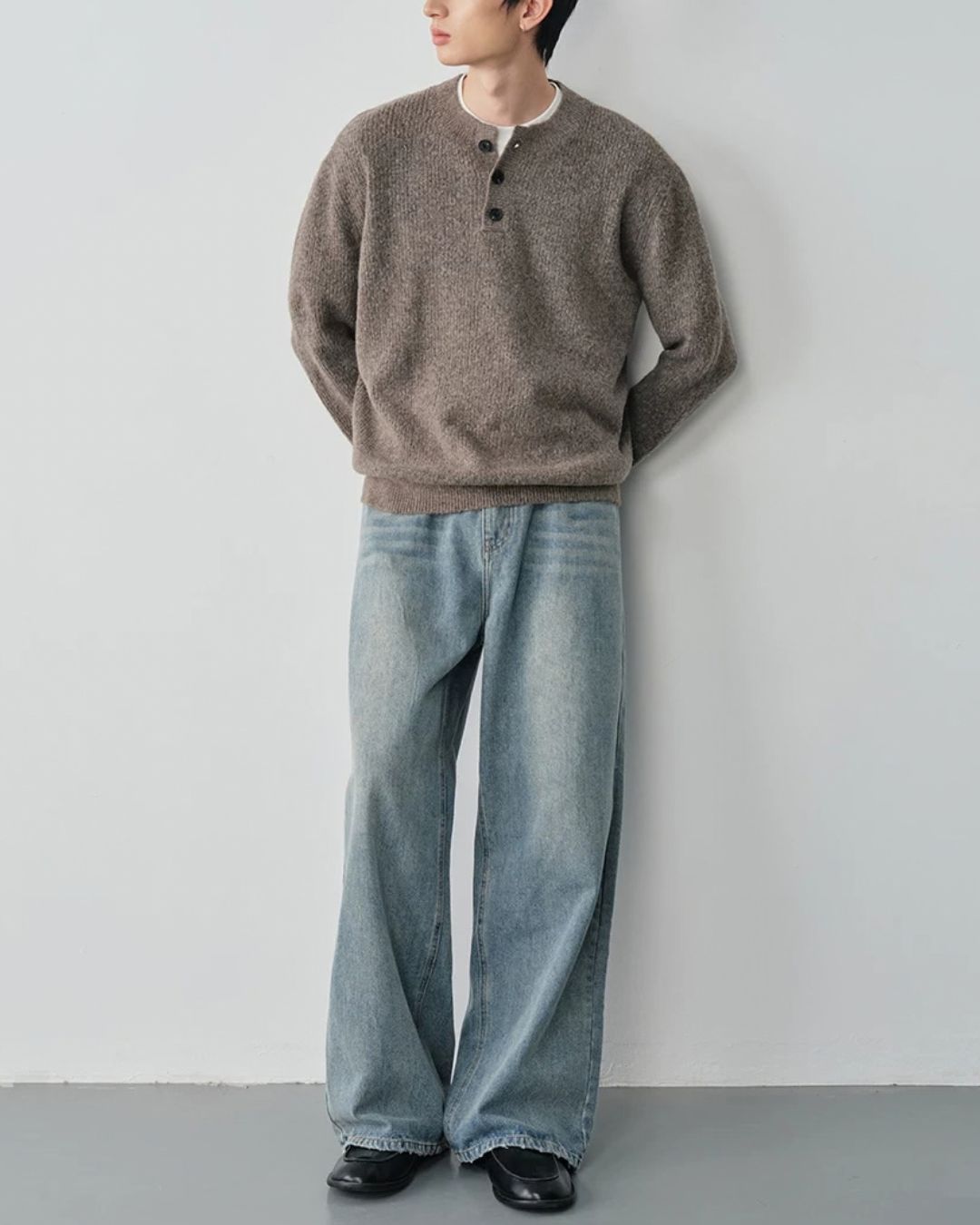 Wool Blend Henley Knit　KN056