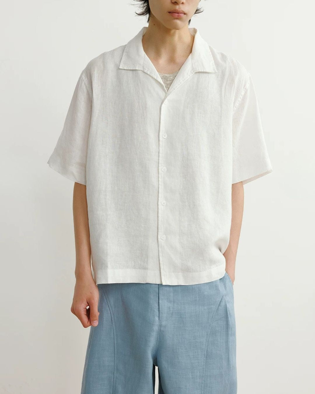 Natural Linen Open-collar Shirt　SS089