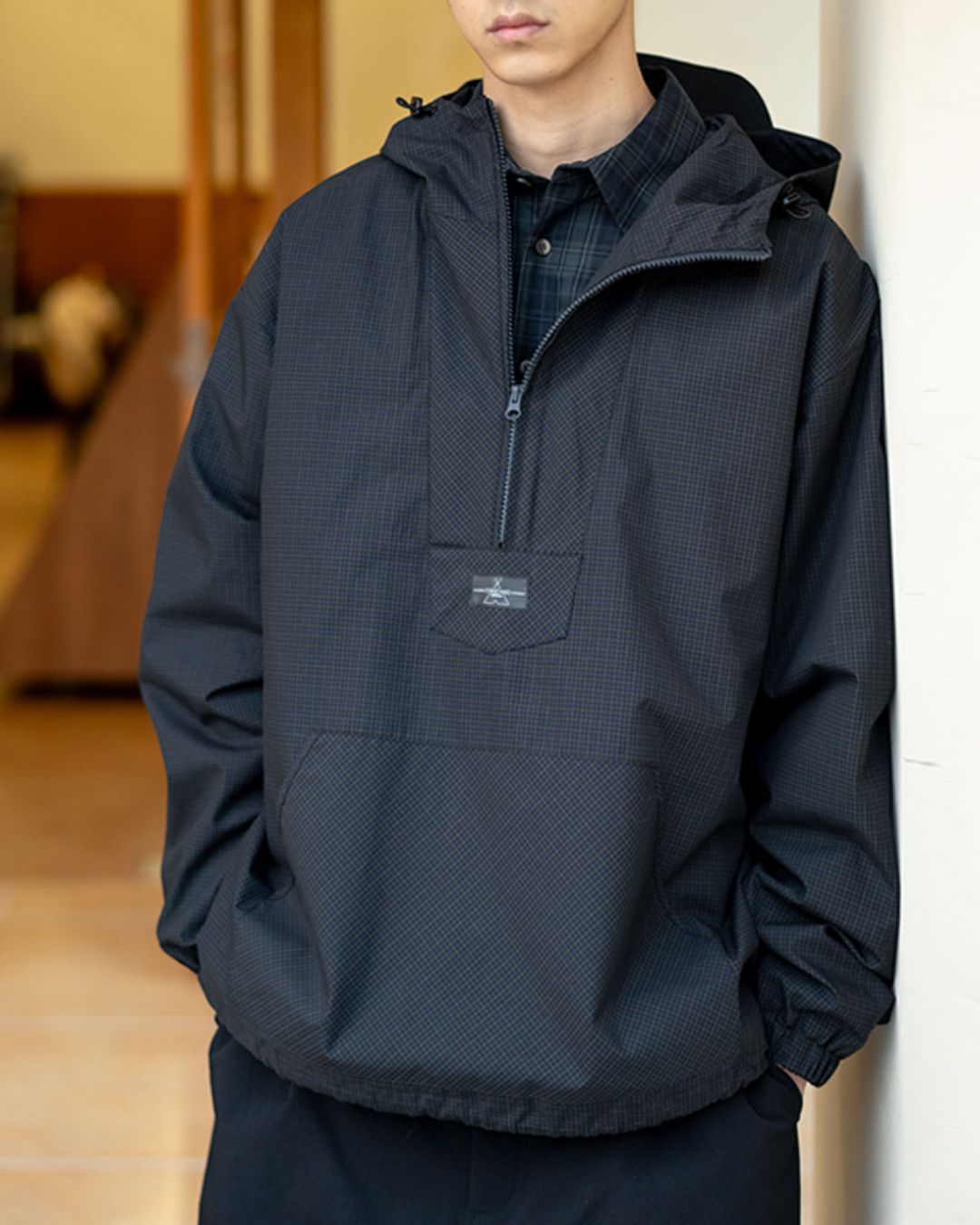Half-Zip Check Hooded Jacket　JK237