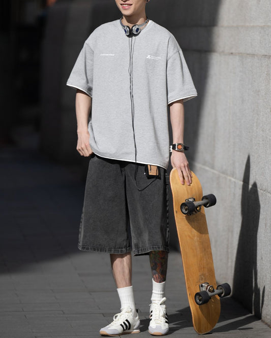 Washed Black Half Denim Pants　SP066